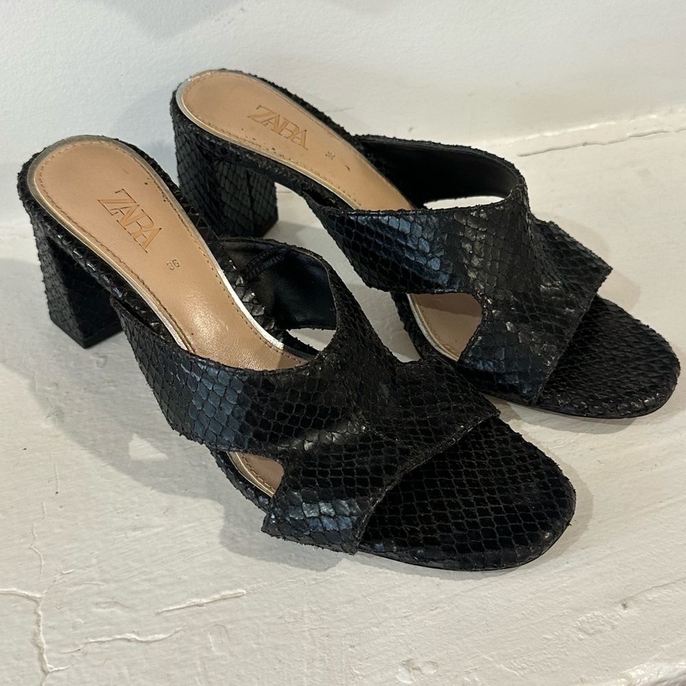 Zara Black Snakeskin Women's Heels